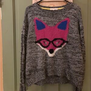 Rewind Gray Sweater with Pink and Blue Fox Design